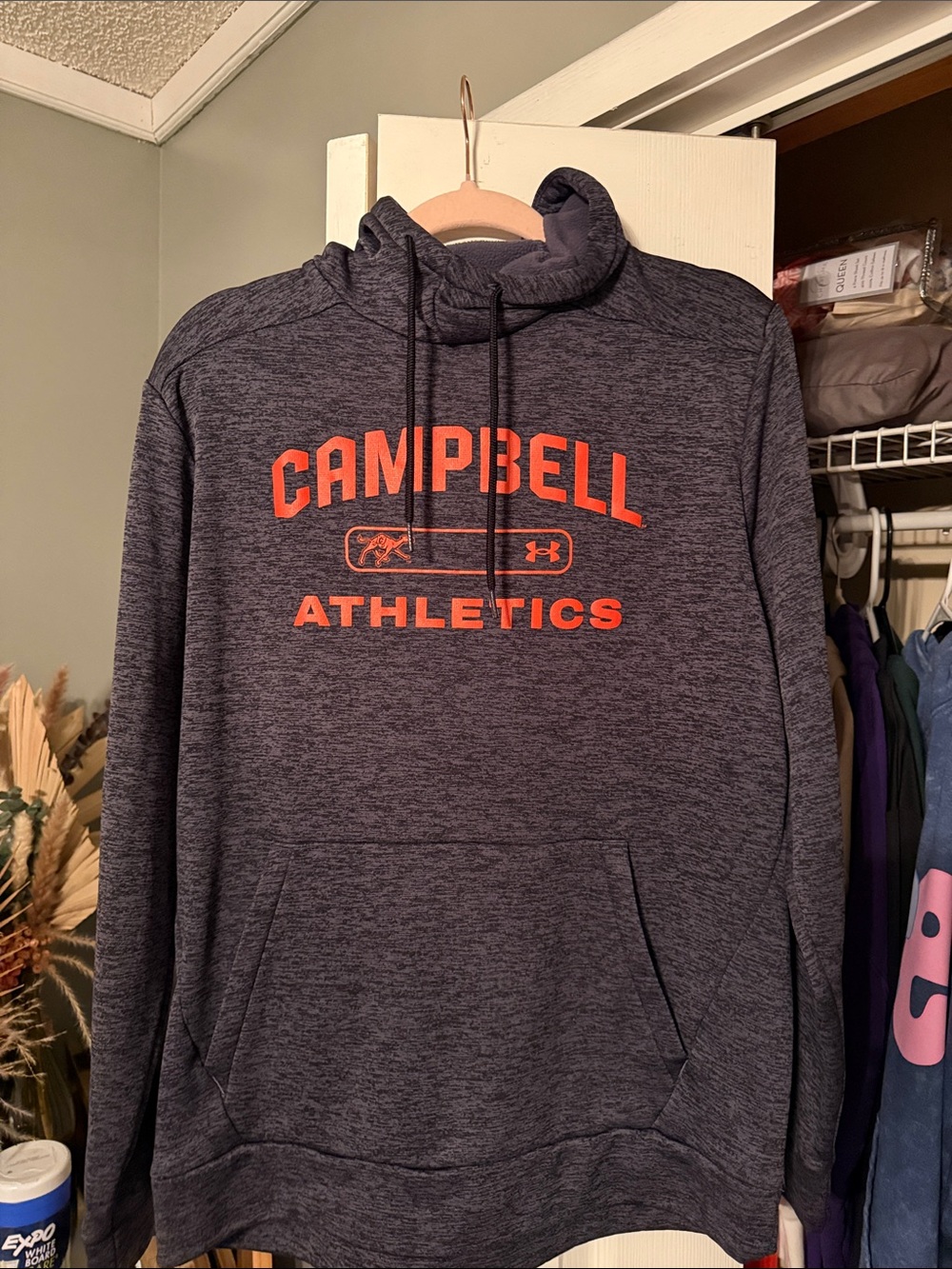 Under Armour Heather Charcoal Hoodie with Orange Campbell Athletics Logo